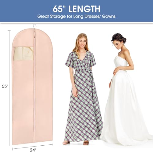 Dress Bags for Gowns, 65'' Pink Garment Bags for Hanging Clothes, Dress Garment Bag Women, Long Dress Cover with Clear Window for Dresses, Coats, Uniforms(2 Pack) - color: Pink, size: 65" - 2 Pack