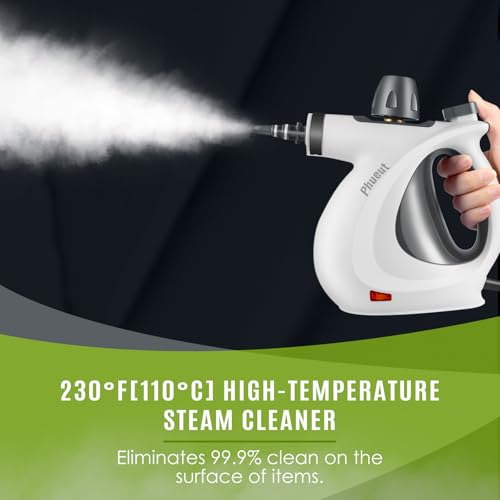 Phueut Pressurized Handheld Multi-Surface Natural Steam Cleaner with 12 pcs Accessories, Multi-Purpose Steamer for Home Use, Steamer for Cleaning Floor, Upholstery, Grout and Car (Grey) - color: Grey