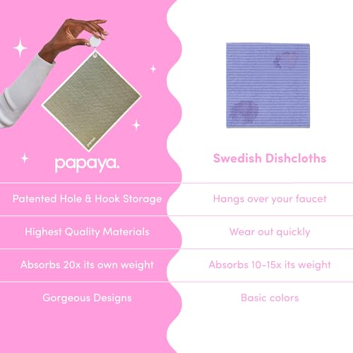 Papaya Swedish Dishcloths for Kitchen, 2 Reusable Paper Towels, 1 Hook - color: Olive Martini