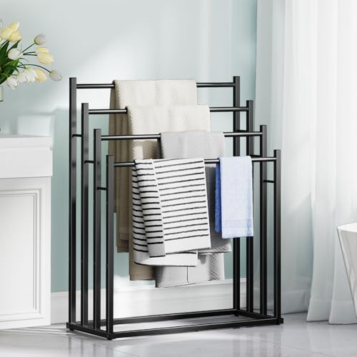 Honiter Towel Racks for Bathroom, 4 Tier Wide Towel Drying Rack Outdoor, Free Standing Towel Rack, Pool Towel Blanket Stand and Display Rack for Oversized Bath Towels - color: Black, size: 4 Tier