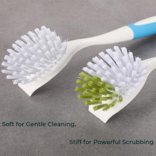 Dish Brush with Long Handle for Kitchen, Sink, Pots & Pans Cleaning, 2 Pack - color: Yellow & Blue 2 Pack