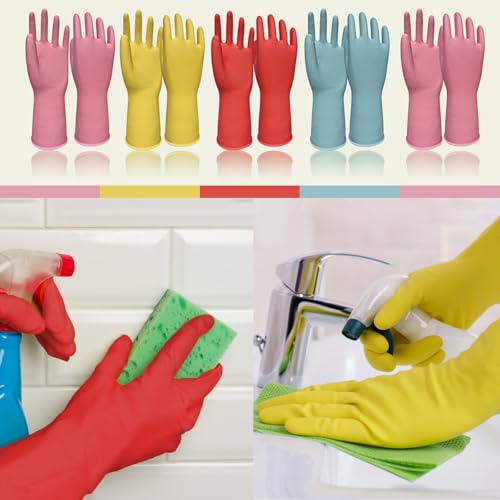 Rubber Cleaning Gloves Dishwashing 5 Pairs Kitchen Gloves Reusable Medium - size: Medium