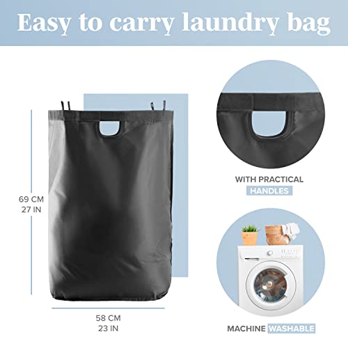 LONBET Laundry Basket with Lid, Made from Breathable Fabric | Aesthetic Clothes Hampers for Laundry with Side Handles & Sturdy Bamboo Frame (40 Gallons - Double, Black) - color: Black, style: 40 Gallons - Double