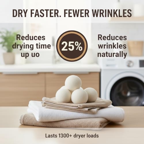 NordVale Wool Dryer Balls, 6 Pack XL Premium 100% New Zealand Wool, Reusable Natural Fabric Softener for 1300+ Loads, Helps Reduce Drying Time, Static Cling and Wrinkles