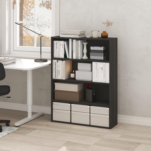 Furinno PASIR Book Shelf, 4-Tier Bookshelf with Open Storage Shelf, Standing Bookcase, 9.3 x 31.3 x 41.8, Easy Assembly, for Home Office, Bedroom, Living Room, Espresso - color: Espresso, size: 9.3 (D) x 31.3 (W) x 41.8 (H) inches