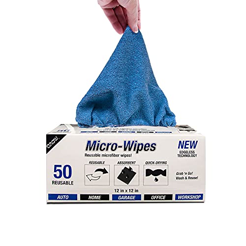 Eurow 200GSM Microfiber Cleaning and Drying Cloths with Dispenser Box, Reusable, Streak-Free, Scratch-Free, Ultra Absorbent, Edgeless for All Surface Types, 12x12in, 50-Pack, Blue - color: Blue, size: 12 x 12 in