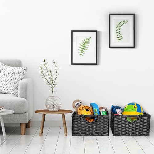 Seville Classics Premium Handwoven Portable Laundry Bin Basket with Carrying Handles, Household Storage for Clothes, Linens, Sheets, Black, Rectangular (2-Pack) - color: Black, size: Rectangular Hamper (2-Pack)