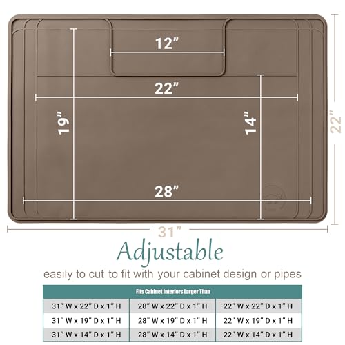 The Original Under Sink Mat - Silicone Waterproof mat, Trimmable, Easy to Clean, Kitchen cabinet liner, Under sink protector mats, Drip Tray with Lip (Brown, 31" x 22") - color: Brown, size: 31" x 22"