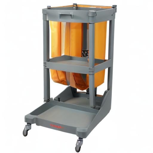 VEVOR Cleaning Cart, 3-Shelf Commercial Janitorial Cart, 200 lbs Capacity Plastic Housekeeping Cart, with 25 Gallon PVC Bag, 47" x 20" x 38.6", Yellow+Grey - color: Gray