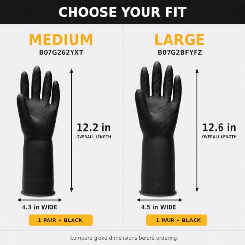Heavy Duty Chemical Resistant Rubber Gloves (1 Pair) - Extra Long Cleaning & Industrial Work Gloves, Acids & Solvents - size: Medium