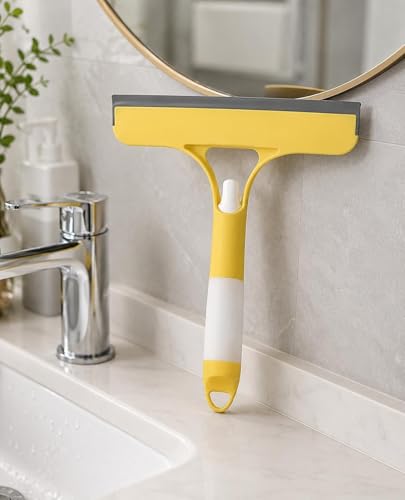 3-in-1 Glass Squeegee, Yellow Plastic Window Cleaning Tool - color: Yellow