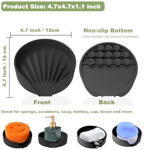 Sponge Holder for Scrub Daddy with Suction Cups and Drain Spout Kitchen Sink Caddy Organizer, Soap Dishes Holder Accessories Rack, Dishwasher Safe - 4.7"x4.7", Black - color: Black
