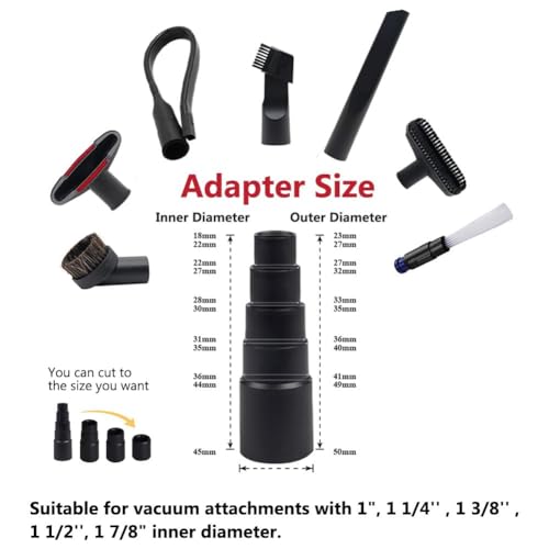 9 PCS Vacuum Attachments for Shop Vac Accessories with 2 1/2" to 1 1/4" Vacuum Hose Adapter, 1 7/8" to 1" Adapter for Shop Vac, Household Cleaning Accessories Brush Kit for Shop Vac Attachment - size: 9PCS