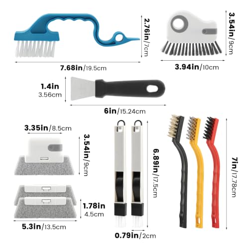 11 Pack Window Track Cleaning Tools Set, Window Groove Cleaning Brush Kit, Hard Bristle for Sliding Door, Sill, Tile Lines, Shutter, Corner, Grout, Sink