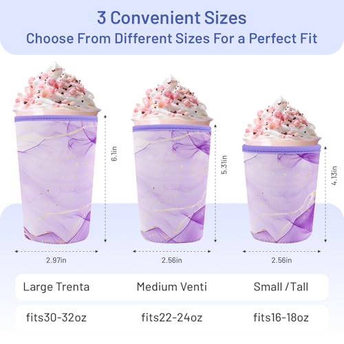 Iced Coffee Sleeve Reusable Neoprene Cup Sleeves, Purple Marble - color: Purple Marble