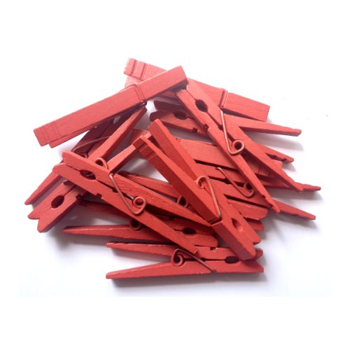 LWR CRAFTS Large Wooden Clothespins 3-5/16" (8.4cm), 30 Pack, Red Painted Finish – for Crafts, Photo Display & Light Hanging - color: Red