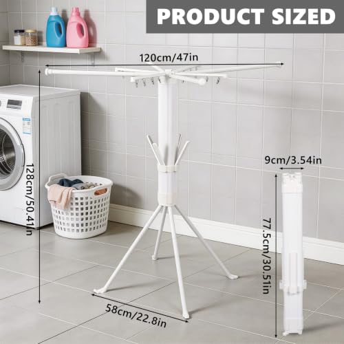 Foldable Four-Legged Clothes Drying Rack Extendable with 16 Clips