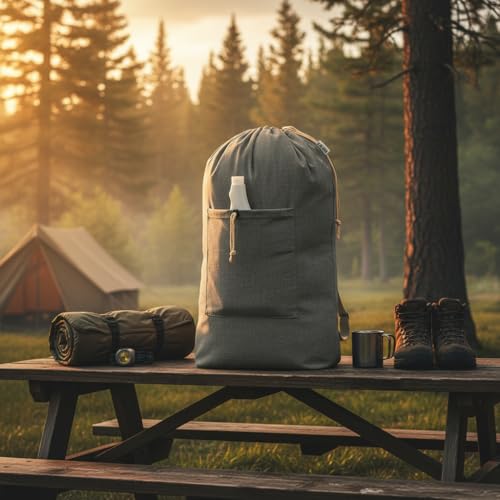Laundry Bag Backpack, Canvas Laundry Bag with Straps & Drawstring, Grey XL - color: Grey, size: X-Large