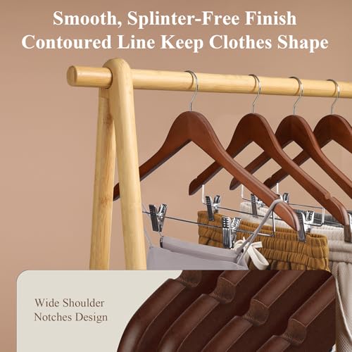 Wooden Hangers with Clips 12 Pack Wooden Pants Hangers,Skirt Hangers with Adjustable Clips,Hangers for Pants,Jeans,Slacks,Shorts(Walunt) - color: Walnut