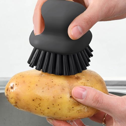 2Pack Dish Scrub Brush, Palm Brush Dish Scrubber with Ergonomic Grip, Kitchen Scrub Brushes for Cleaning for Pans, Pots, Kitchen Sink Cleaning-Black