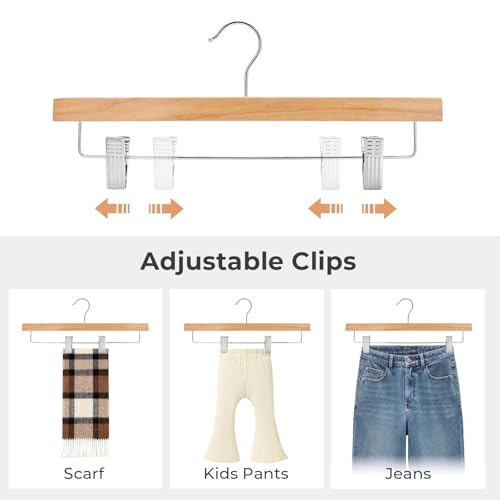 HOUSE DAY Wooden Pants Hangers with Clips, 25 Pack Skirt Hangers, Natural - color: Natural, size: Pack of 25