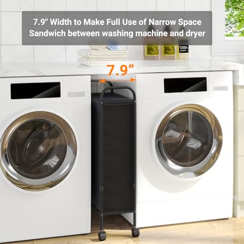 ELYKEN Slim Laundry Hamper with Lid & Wheels, 50L Rolling Laundry Basket - style: Black-50L