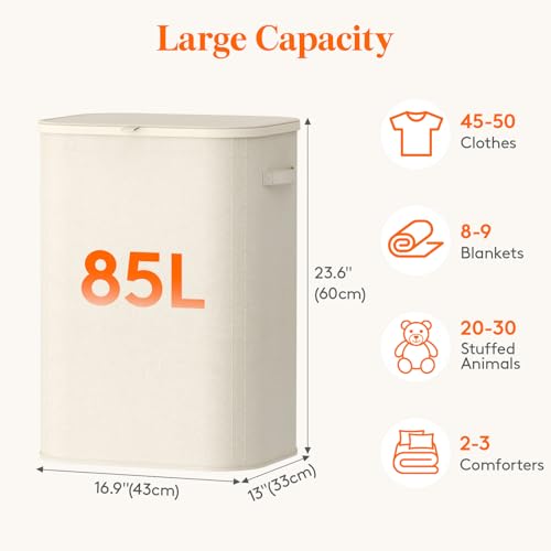 Lifewit 85L Large Laundry Hamper with Lid, Removable Inner Bag, White - color: White, size: 85L