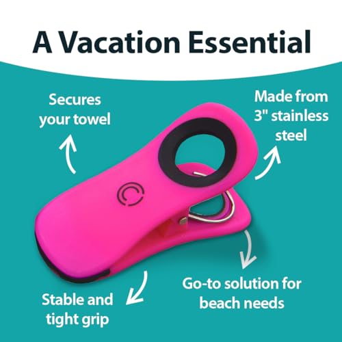 Core Clip Towel Clips for Beach Chairs Pool & Lounge Chairs on Cruise Boat - color: Pink