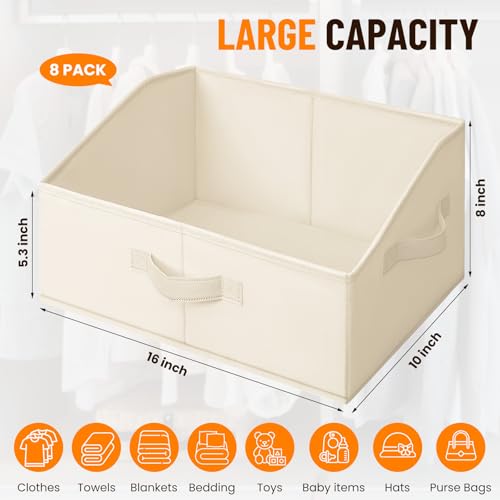 Criusia Closet Organizers Bins 8 Pack - Large Closet Shelf Organizer with Handles - Fabric Trapezoid Home Organization and Storage Baskets for Organizing Clothes Toy Blanket Towel Purse Hats - color: Beige, size: 8 pack-Large