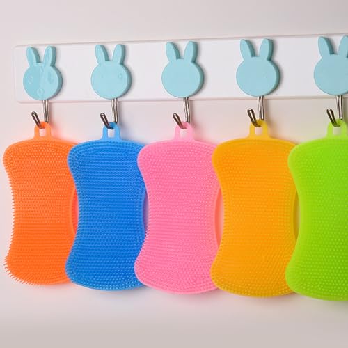 6 PCS Silicone Dish Sponges, Super Durable Safe and Dry Fast Silicone Sponge, Multi-Purpose Sponge Kitchen Gadgets, Reusable Rubber Kitchen Dish Dishes Fruits Vegetables Washing Cleaning Sponge Brush.