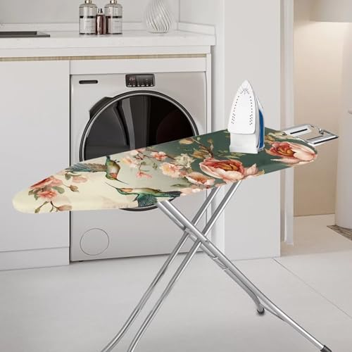 Hummingbird Floral Ironing Board Cover with Elastic Edge Non Stick Scorch Stain Resistant Cover Heavy Duty Iron Pad Covers Standard Boards with Hook and Loop Fastener Strap - color: Hummingbird Floral