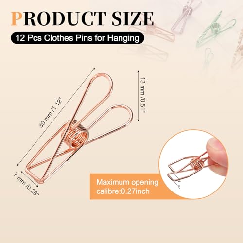 uxcell 12Pcs Clothes Pins for Hanging, 1.2" Metal Clothing Clips Heavy Duty Laundry Spring Pegs, Clothesline Clip Paper Holder Sealer for Holding Clothes, Paper, Food Packages, Rose Gold - color: Rose Gold, size: 1.2"