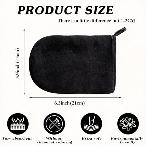 PHOGARY 6 Pack Microfiber Face Cloth Gloves, Soft Body Wash Mitt, Flannel Bath Mitts for Shower, Spa Cloth, Reusable Makeup Remover Cloths Mitt Gloves, Face Wash Cloth Mitten, 6×8inch, Black - color: Black