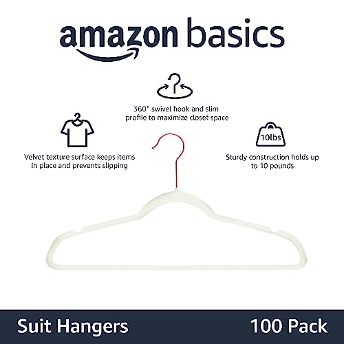 Amazon Basics Slim Velvet Non-Slip Space Saving Suit Clothes Hangers for Closet Organization, Ivory/Rose Gold, 100-Pack - color: Ivory/Rose Gold, size: Pack of 100