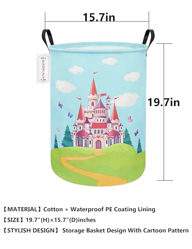 Foldable Waterproof Round Fabric Laundry Basket Home, Forest Castle - color: Round-Forest Castle