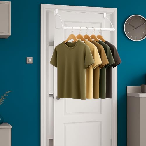 HOLDN’ STORAGE Over The Door Hanger - Door Rack Hangers for Clothes - Space Saving Designed for Bedroom & Bathroom - Ideal for Clothes & Towels - Drying Rack, White - color: White
