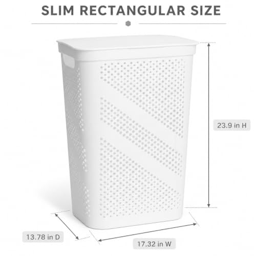 White Laundry Hamper with Hinged Lid, Rectangular 23.9 Inch - color: White 23.9 Inch