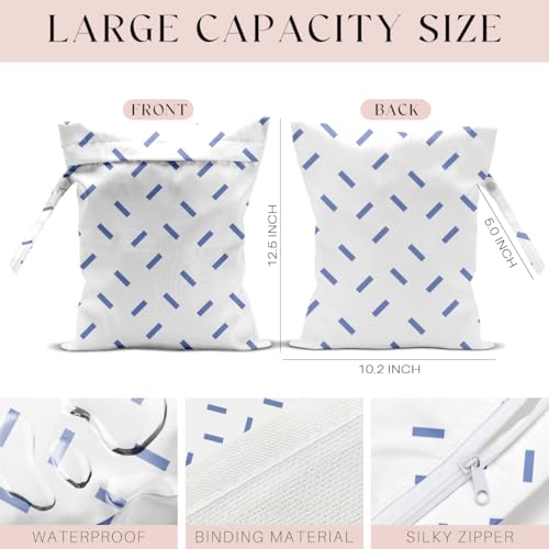 Wet Bag, Wet Dry Bag, Waterproof Swim Bags, Machine Washable Reusable Bags for Beach, Pool, Diapers, and Dirty Yoga Gym Clothes(Minimalist Blue Diagonal Dash Pattern - color: White with Light Blue Diagonal Stripe