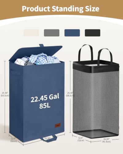 85L Laundry Hamper with Lid, Large Clothes Basket, Blue - color: Bule