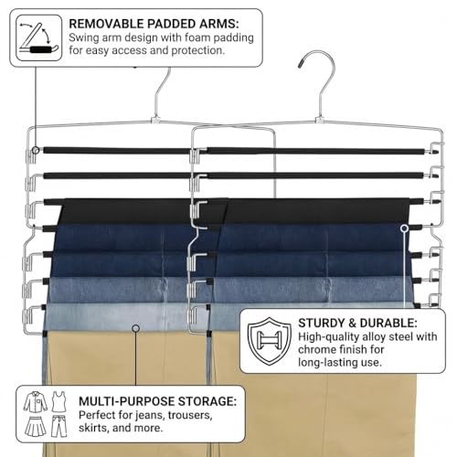 USTECH 8-Tier Pants Hangers, Space-Saving Swing Hangers, Set of 2
