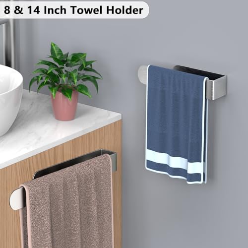 HUFEEOH Towel Bar Set, 2 Pack, Silver 8 and 14 Inch Towel Racks, U-Shaped - color: Silver, size: 2PC (8 Inch + 14 Inch)