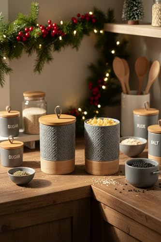 Miamolo Large Jar with Lid, Ceramic Coffee Container Pantry Gray & 64 fl.oz - color: Grey, size: 64 fl.oz