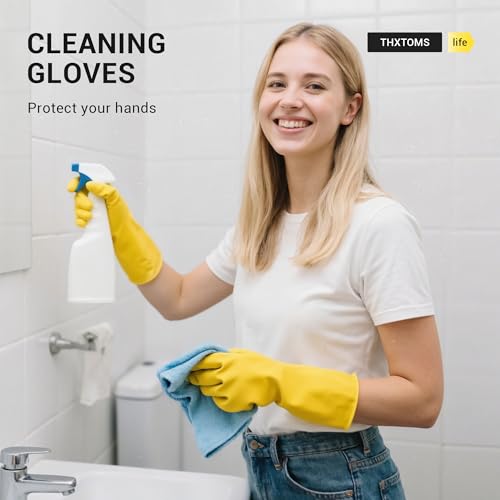 6 Pairs Rubber Cleaning Gloves,Reusable Dishwashing Gloves,Household Dish Gloves for Washing,Cleaning,Kitchen,Painting, Gardening, Pet Care,Extra Thickness,Non-Slip,13", 20 Mil, Heavy Duty,L - color: 6 Pairs, size: Large