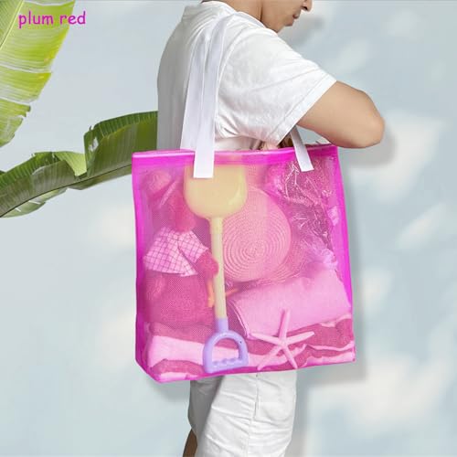 4PCS Large Mesh Beach Tote Bags With Drawstring For Swim,Travel,Poolside - color: White Handle(2)