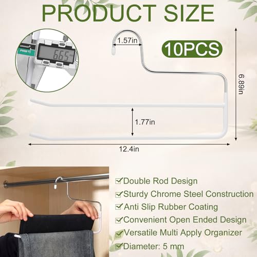 Unittype 10 Pcs Pants Hangers Double Rod Bulk Space Saving Trousers Jean Hangers Open Ended Metal Clothing Rack Closet Storage Organizer for School Dorm Apartment Legging Scarves Slack White - color: White, style: 2 Tier