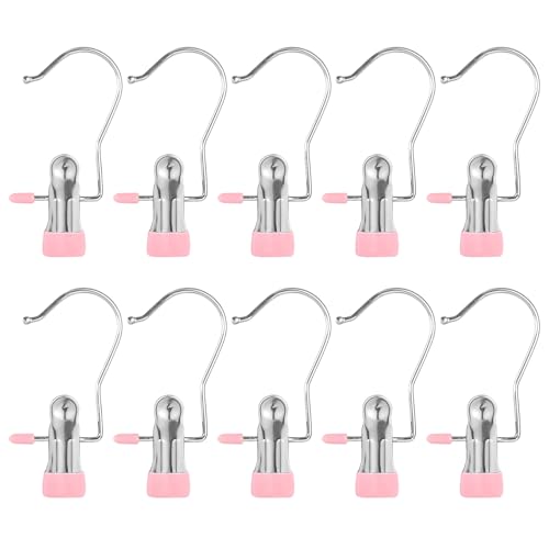 10-Pack Anti-Slip Hook Clips for Skirts Shorts Towels Boots Bulk Clips for Wardrobe Travel Pants Socks Handbag Clothes Hanger Clips for Closet Organizer Socks Towels Clips Heavy Duty Clothes Pins - color: Pink