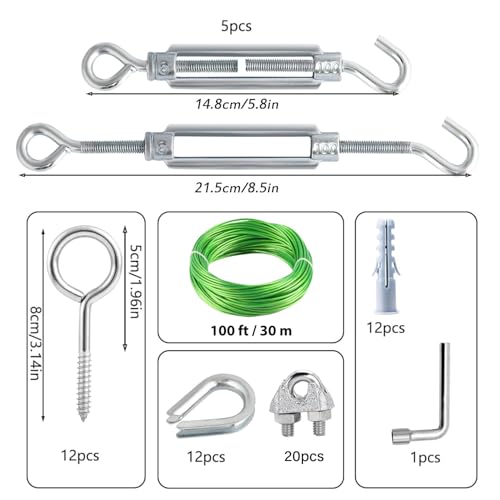 3/16" Clothes Line Outdoors, 100 ft PVC Coated Steel Cable Clip Kit - size: 100 FT