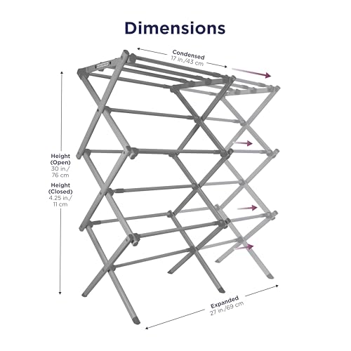 BLACK+DECKER Space Saving 3-Tier Expandable Clothes Drying Rack, Foldable Laundry Rack for Indoor Air Drying, Rust Resistant Steel, 24.6 Ft Drying Space, Grey - color: Gray
