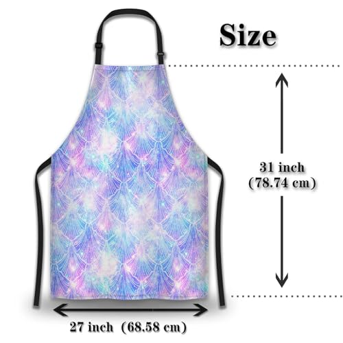 Garden Apron for Men Mermaid Galaxy Vintage Aprons for Women for Kitchen Cooking Restaurant BBQ Painting Crafting Gardening 27” (W) x 31” (H), Waterproof Aprons - color: Mermaid Galaxy