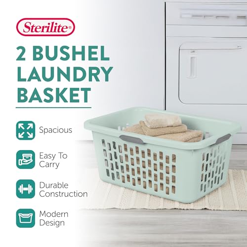 Sterilite Laundry Basket, Plastic Clothes Hamper, Large Rectangle Bin with Comfort Grip Handles and Reinforced Rim, 2 Bushel Capacity, Mint, 18 Pack - color: 2.0 Bushel - Mint, size: 18 Pack
